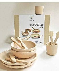 Juguetes PlanToys | Plantoys - Platos Y Cubiertos De Madera Natural, Juguete De Madera